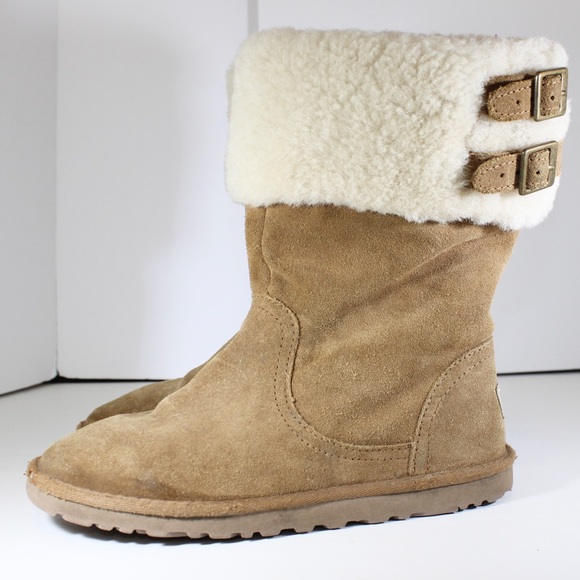 UGG Big Girls Sheepskin Shearling Top Slip On Beckham in Chestnut Girls Size 3 - Picture 2 of 15